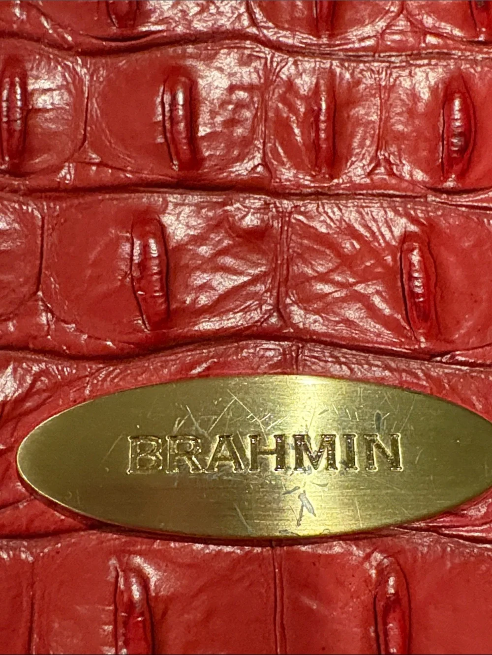 Brahmin Red Croc-Embossed Wristlet Clutch with Gold Plate